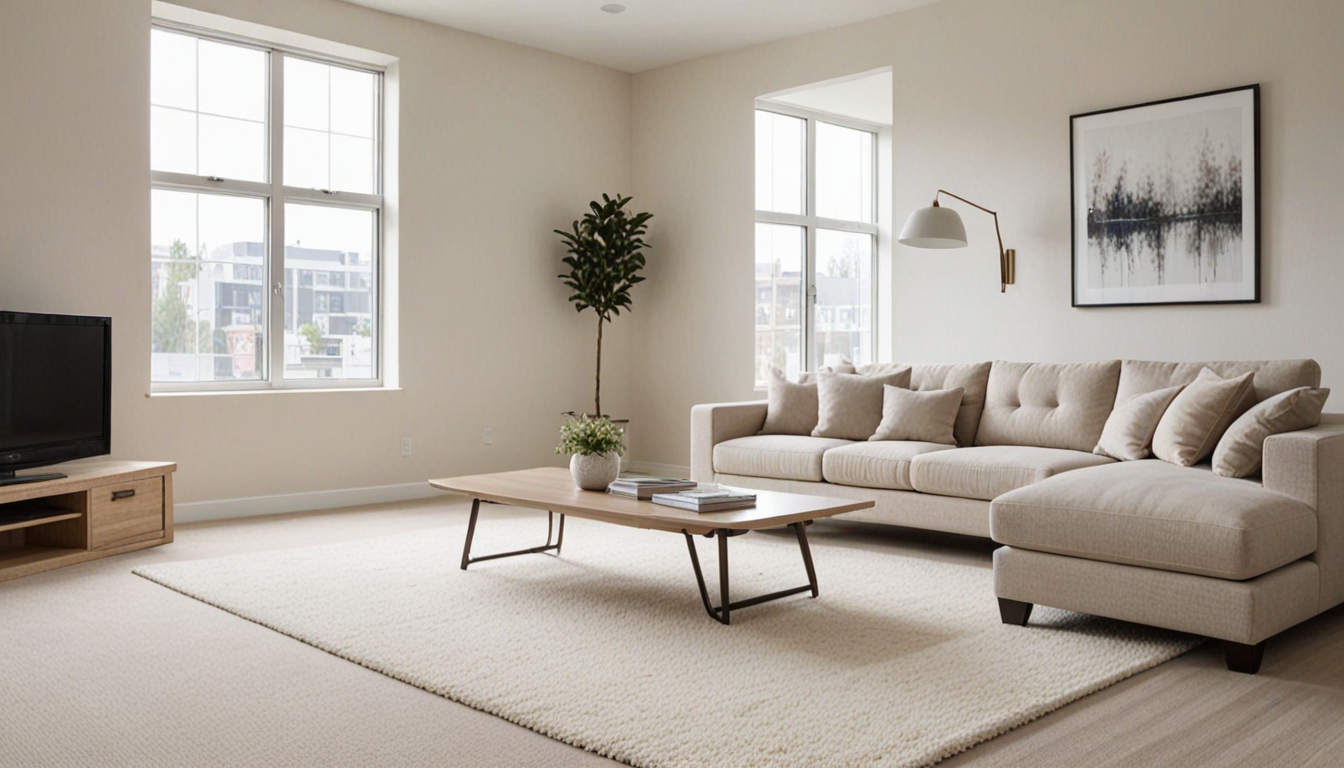 Bright living room with freshly cleaned beige carpet
